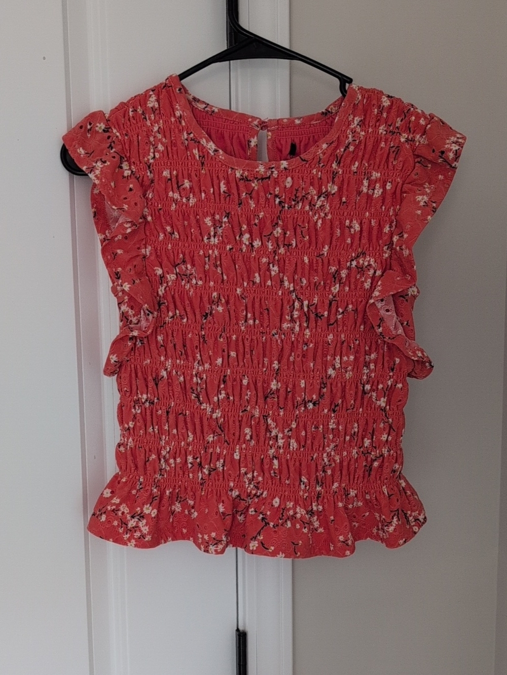 Coral Floral Smocked Top